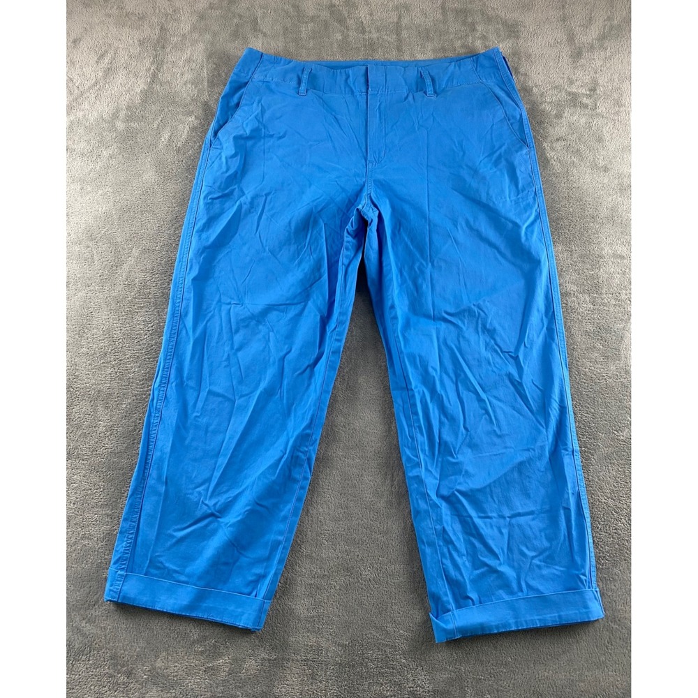 A New Day Blue Stretch Cotton Chino Pants Womens 14 Straight Leg Cuffed Trousers